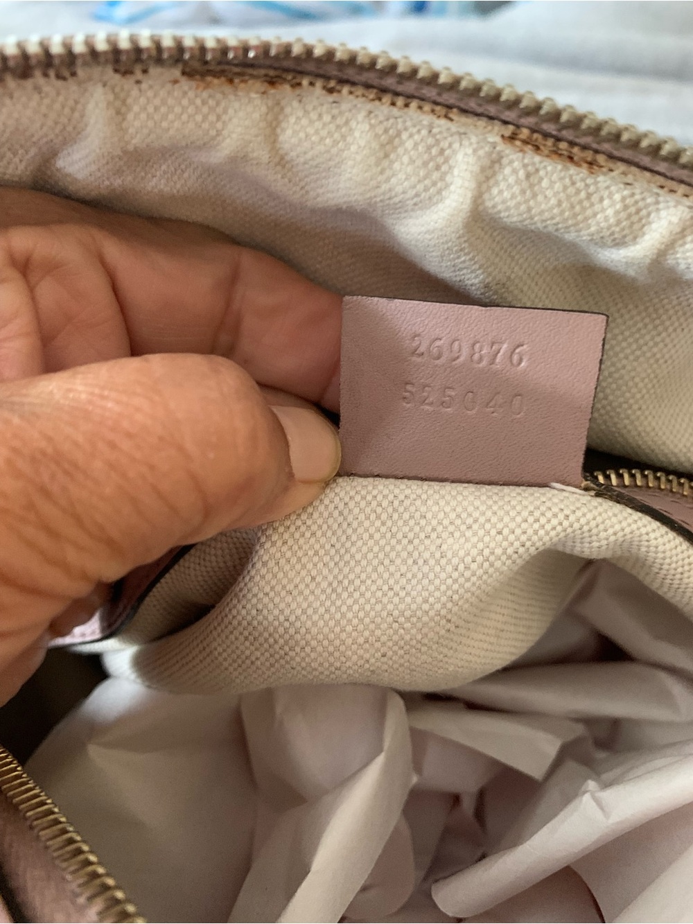 Gucci Pink Trim GG Canvas Satchel with Blue and Cream Stripes - Picture 5 of 6